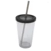 Mugs 710 ML 24 Oz Clear Plastic Double Wall Glass Straw Cap Leak-proof Coffee Cup With