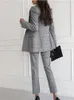 Mulheres Elegante Formal Busin Blazer 3 Peças Terno Escritório Trabalho Xadrez Jaqueta Colete Pantsuit Coreano Fi Feminino Roupas Vintage Z2Yb #