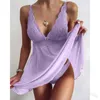 Sexy Nightdr Dentelle Lingerie transparente pour les femmes Deep V Vêtements de nuit Sleevel Babydoll Sous-vêtements féminins Chemises de nuit Sleepdr Z2XH #