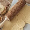 NEW 35CM Christmas Embossed Rolling Pin Wood Carved Cookies Biscuit Fondant Dough Baking Engraved Printed Roller Holiday Gifts