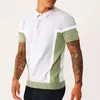 Polos masculinos homens 2024 primavera verão lapela manga curta camisa polo xadrez de malha retalhos roupas masculinas topos casuais