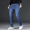 2021 Fi Embroidered Regular Fit Denim Pants Male Brand New Pure Black Blue Stretch Men's Jeans Busin 59Cu#