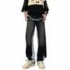 2023 Y2K Streetwear Lettera Ricamo Baggy Flare Jeans Pantaloni Uomo Abbigliamento Dritto Wed Nero Vecchio Denim Pantaloni Ropa Hombre E53T #