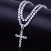 Iced Out Zircon Cross Pendant with 4mm tennis chain necklace stet مجموعة من المجوهرات الهيب هوب للرجال الذهب الفضة CZ NETLACE281R