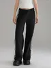 Pantalon femme INS vente printemps/été sport droit noir taille élastique nœud côté rayure Jogging