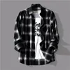 Luxury Busin Black White Plaid Shirt Men's Korean Fi LG Sleeved Jackar Collar Slim Fit Shirts and Bluses For Men E1XO#