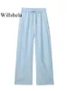 Willshela Femmes Fi Solid Lace Up Plissé Pantalon à Jambes Larges Vintage Haute Taille Élastique Femme Chic Lady Pantalon M7fx #