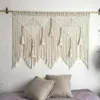 Tapestries Boho Macrame Woven Tapestry Beige Wall Hanging Handmade Cotton Tassel Christmas String Beads Wire Glass Vase