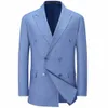 Fi Peak Revers Double Boutonnage Mâle Blazer Bleu Haute Qualité Manteau Casual Busin Quotidien Costume De Mariage Slim Fit Veste 2024 R36O #