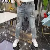 Jeans pour hommes Stretch Skinny Pantalon élastique Homme Cowboy Pantalon Slim Fit Tight Pipe Graphic avec Rhinestes Goth Y2k Streetwear XS A16d #