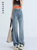 Ueteey Y2k Blue High Waisted Jeans Wide Leg Baggy Pants Streetwear Hosen Korean Fi New Vintage Denim Hosen Mom Jeans F8ur #
