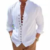 100% puro cott linho venda quente fi camisa de manga lg masculina cor sólida stand up colarinho estilo casual masculino S-3XXL z6B6 #