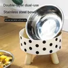 Cat Carriers Pet Minimalist Polka Dot Stainless Steel Bowl Dog Feeding Anti Slip Kitten Puppy Food Holder Animal