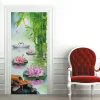 Autocollants Vert Bambou Qui Coule Fleur D'eau Porte Autocollant Adhésif Vinyle Papier Peint Pour Portico Chambre Décoration Affiche Amovible Stickers Muraux