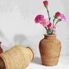 Vasen Rattan Vase Glass Terrarium Pflanzen Dekorblum Arrangement einzigartige Blumen Halter schmücken Handwerk Home Office