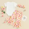 Clothing Sets 0-18months Baby Girls Summer 3pcs White Short Sleeve Romper Tops Peach Print Flared Pants Headband Infant