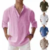 2023 Nuevos hombres Lino LG Manga Transpirable Camisa Color Sólido Casual Básico Cott Camisa de lino Tops S-5XL Q1OM #