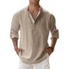 nieuwe Cott Linnen Shirts voor Mannen Casual Shirts Lichtgewicht Lg Mouw Henley Strand Shirts Hawaiian T voor Mannen r5Kp #