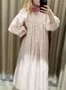 Vestidos casuales Manga de soplo de las mujeres Vestido de longitud media Dulce O-cuello de algodón Impresión Primavera 2024 Señoras Plisadas Bata recta
