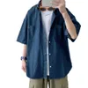 Blau Denim Kurzarm Shirts Männer Sommer Dünne Koreanische Fi Top Vintage Oversize Baggy Strickjacke Blusen Casual Mann Kleidung R2AA #