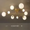 Luzes de teto moderna cobre dourado led lustre para sala estar quarto nordic luxo bola vidro pendurado lâmpada decoração interior iluminação