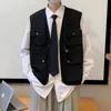 men Cargo Vests Multi Pockets 2023 Spring Summer Fi Streetwear Vintage Waistcoat Solid Color Male Casual Sleevel Jackets N2KY#