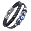 Bracelets de charme Punk Design Turc Blue Eye pour hommes Femme Mode Bracelet en couches Bracelet en cuir noir Vintage Bijoux Fawn22202p