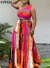 فساتين غير رسمية Vonda Women Olcyveless Maxi Dress 2024 Sexy Off Houtter A-Line Printed Fashion Party Sundress Summer Beach Robe