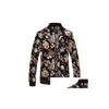 Men'S Jackets Mens Designer Flower Printed Bomber Jacket Spring Autumn Slim Fit Thin Coat Male Casual Outwear Asian Size Drop Delivery Dh0Ua