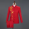 Chinoiserie Style Men Stand Kllar Hafdery Suit 2 -części