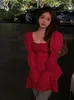 Blusas femininas vermelho estilo coreano sexy blusa feminina design chique casual elegante feminino 2024 verão doce manga longa roupas de festa à noite