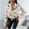 Blouses Pour Femmes Chemises Tendance De La Mode Femmes Chemise Slim À Col En V Y Couleur Contrastée Haut À Manches Longues Taille Haute Impression Moulante Sp Dhozy