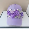 Top Caps 202403-Shi Özelleştirilmiş Ins Chic Orijinal Tasarım Mor Matkap Çiçek Günlük Lady Gölgeli Beyzbol Şapkası Kadın Eğlence Visörleri Cap