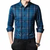 New Men Plaid LG Sleeve Busin Shirt بعقب أسفل القميص Man Dr Shirt X1AP#