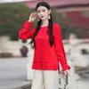 Ubranie etniczne 2024 Tradycyjne chińskie kobiety Hanfu Tops National Satin Jacquard O-Neck Bluzka Elegancka retro tang garnitur vintage folk