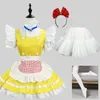 japansk härlig piga outfit kläder gul kort kjol kvinnors apr s-5xl dr lår längd rollspel cosplay costume l1kv#