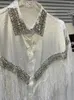 Damesblouses Catwalk-prestaties Zware industrie Strass kralen Kwastje Satijnen shirts en knopen voor dames Blusas Top Lente