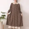 Casual Dresses Spring Autumn Dress Japan Style Fresh Embroidery Cotton Linen Print Loose Long Sleeve