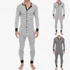 Herren-Unterwäsche-Pyjama-dünner gestreifter Overall LG-Hülsen-O-Hals-Hintern-Bodysuit-Nachtwäsche-Overall-Großhandels-Onesies-Pyjama-Set L3EA #