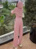 new Women Two Piece Set Solid Color Hooded Zipper Short Cardigan and Sweatpants Korean Style Fi Casual Female Tracksuit 2XL j8GY#
