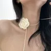 Gargantilha com alça de flor de tecido, gargantilha sexy fashion para mulheres, fio de cera artesanal, colares de uso duplo, corda de amarrar, pescoço