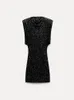 Sleeveless Shiny Sequin Mini Dres Elegant High Waist Slim Aline Dresses 2024 Female Party Club Robes 240319