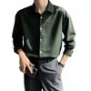 2023 Neue Frühling und Herbst High Grade Dunkelgrün Gestreifte Hemden für Männer Lg Sleeve Lose Busin Casual Männer Dr Shirt x8nZ #