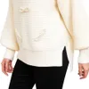 Oversized Sweatshirt Pearl Bow-Tie Long Sleeve Round Neck Side Slit Knit Women Sweater Top