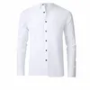 Camisa masculina Lg Manga Busin Casual Cor Sólida Mercerizada Vertical Four Seass Universal Ntiati Elastic Multi-Size Y6R8 #