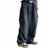 Baggy jeans byxor manliga denim byxor svarta breda ben byxor mäns jeans överdimensionerade last koreanska streetwear hip hop hajujuku c8qo#