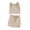 Clothing Sets Toddler Baby Girl Summer Knit Outfit Sleeveless Tank Top Shorts Floral Embroidered Cute Clothes Set