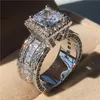 Vintage Court Ring 925 Sterling Silver Princess Cut 5A CZ Stone Engagement Wedding Band Rings for Women Jewelry Gift265C