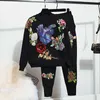 New Fashion Sequins Round Neck Pullover Sweater Top and Pant Two Piece Knit Set Womens Fall Winter