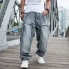 2021 Große Größe Lose Jeans Männer Denim Hosen Multi Tasche Gerade Baggy Casual Streetwear Hip Hop Marke Blau Breite Bein hosen H9DX #